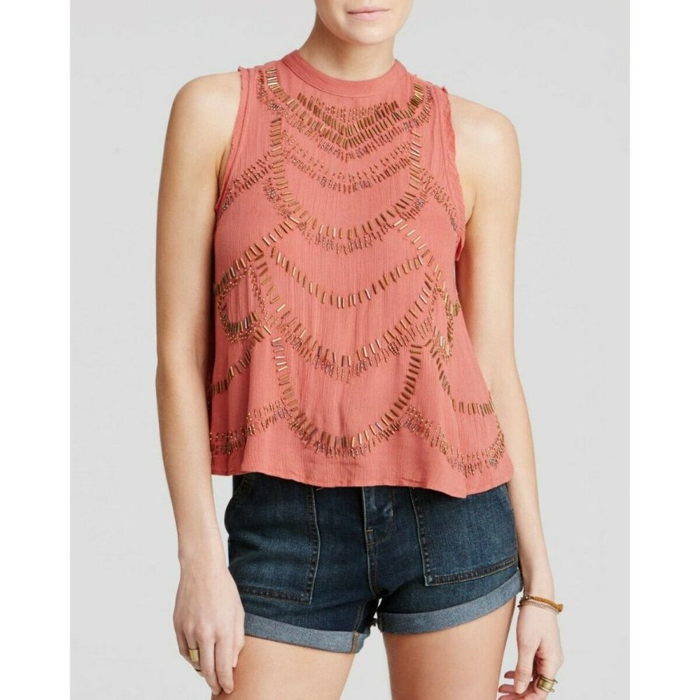 Free People Ferris Wheel Open Back Top Beaded Sequin Embellished XS